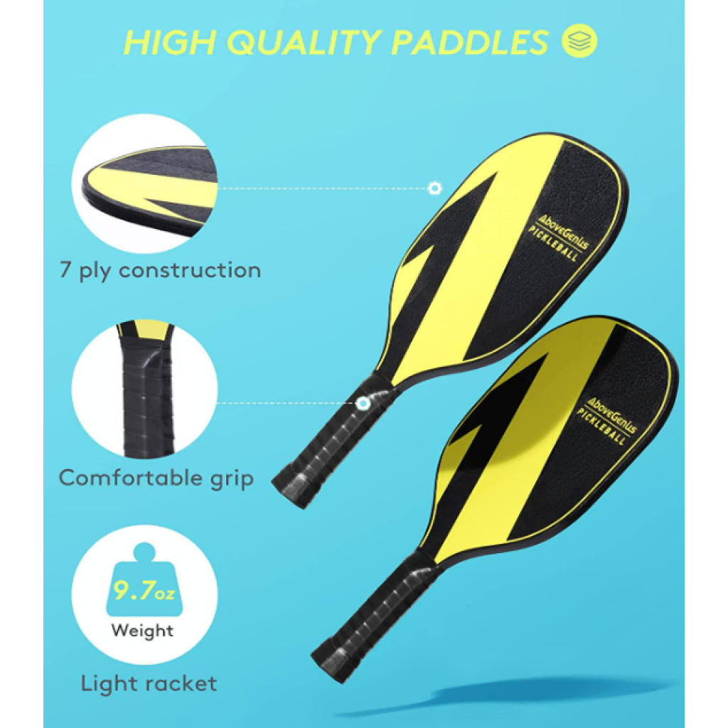 AboveGenius Pickleball Paddles, Pickleball Set, Includes 4 Premium Wood